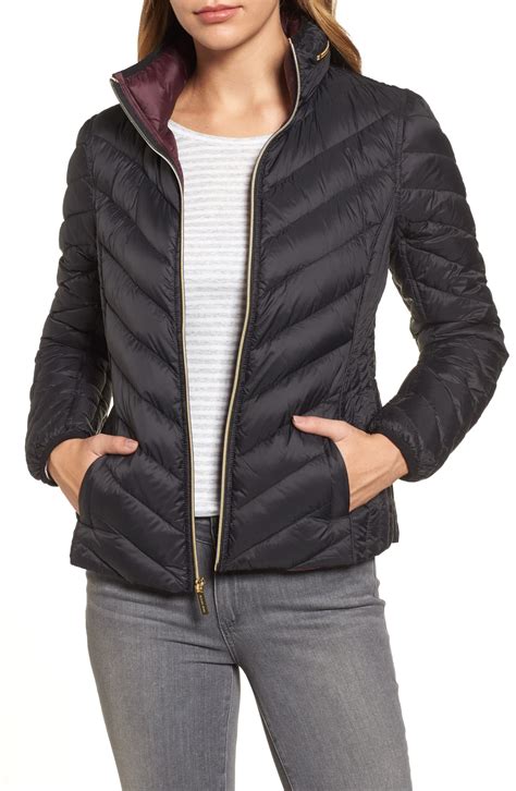 michael kors women's khaki quilted puffer full zip jacket